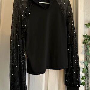 SHEIN Black top with Sheer Embellished Sleeves